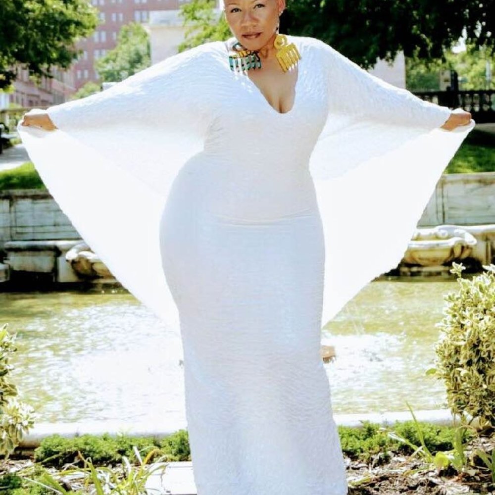 Cream Knit Mahogany Long Gown with Cape